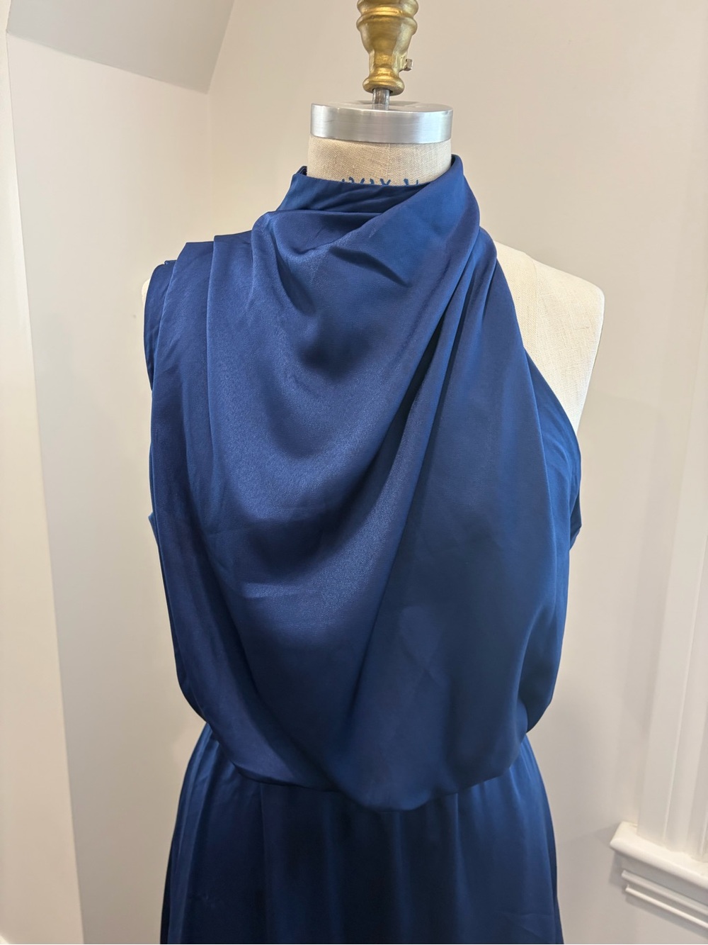 Draped Halter Midi Dress in Deep Blue